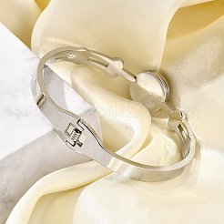女性用304ステンレススチールヒンジ付きバングル  エナメル  ローマ数字とフラットラウンド  ステンレス鋼色  内径：2-1/4x1-7/8インチ（5.8x4.75cm）&nbsp;BJEW-F474-38P