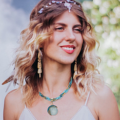 4 шт. 4 комплекта ожерелий из смоляной подвески в форме плоского круга NJEW-AN0001-07