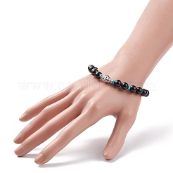 Bracelet extensible en bois naturel et turquoise synthétique (teint) avec alliage 3d bouddha&nbsp;BJEW-JB08209