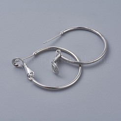 真鍮製フープピアス  リング  プラチナ  24x1.5mm  ピン：0.7mm&nbsp;KK-I665-26B-P