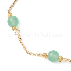 3 pieza de tobilleras de cadena de cable de acero inoxidable 304 y jade natural de Malasia&nbsp;AJEW-AN00701