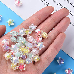 透明なアクリルビーズ  二層ビーズ  ABカラー  多面カット  スター  ミックスカラー  10.5x11x7mm  穴：2mm  約1280個/500g&nbsp;TACR-S152-01B