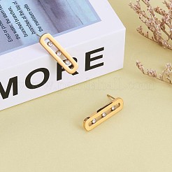 430ステンレススチール製キュービックジルコニアオーバルスタッドピアス  女性のためのジュエリーギフト  ゴールドカラー  30x8mm  ピン：1mm&nbsp;JE957A