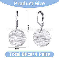 4 пара латунных текстурированных плоских круглых серег с застежкой-русалкой EJEW-HS0001-22P