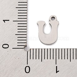 変色しない201ステンレススチールチャーム  レーザー切断  レターチャーム  U字  10.5x7.5x1mm  穴：1.2mm&nbsp;STAS-U016-01P-U