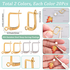 40 шт. 2 цвета фурнитуры для сережек-колец из нержавеющей стали 304 STAS-SC0010-44