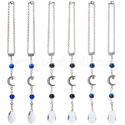 6 шт. 3-х цветная латунная цепочка-роло и стеклянная круглая подвеска-капля&nbsp;HJEW-SC0002-64