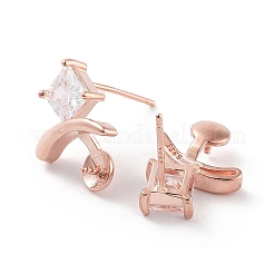 925 стерлинговое серебро с фурнитурой для сережек-гвоздиков с кубическим цирконием. EJEW-B038-19RG