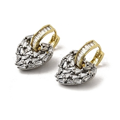 Серьги-кольца в форме сердца из латуни с прозрачным кубическим цирконием EJEW-L261-028GP