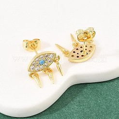 Серьги-гвоздики с подвесками из латуни с микропаве из кубических цирконий и глазом-конусом&nbsp;EJEW-A151-03G