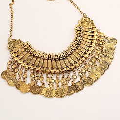 Женские массивные ожерелья-нагрудники из цинкового сплава в тибетском стиле с кисточками и монетами FS-WG2495A-02