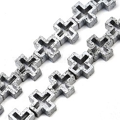 Fili di perle di roccia lavica naturale elettrodeposta&nbsp;G-K388-02H