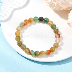 Круглые эластичные браслеты из натурального павлиньего агата&nbsp;BJEW-JB12650