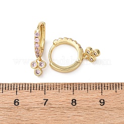 Серьги-кольца из латуни с микропаве из кубического циркония и изображением трех клеверов&nbsp;EJEW-Z159-01G-02