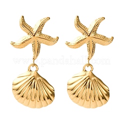 Pendientes colgantes de acero inoxidable 304 con forma de concha y estrella de mar&nbsp;EJEW-Z135-02G-01