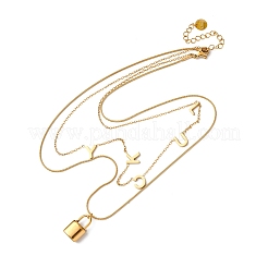 Двухслойные ожерелья с подвеской в виде замка удачи из нержавеющей стали 304 для женщин NJEW-F346-08G