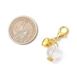 透明アクリルと合金のペンダント装飾  亜鉛合金カニカン付き  ハート＆ラウンド  ゴールドカラー  35.5mm&nbsp;HJEW-JM03050-01