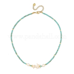 Collane da donna con stelle marine sintetiche tinte di turchese e perle.&nbsp;NJEW-JN06658