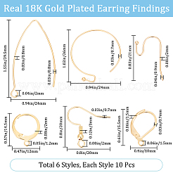 60 шт. 6 стиля фурнитуры для сережек из нержавеющей стали 304 и латуни DIY-BBC0001-79