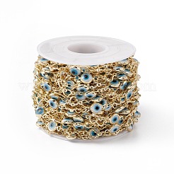 Piatto rotondo smaltato in ottone ecologico fatto a mano con malocchio e catena a maglie di cuore&nbsp;CHC-E025-28G