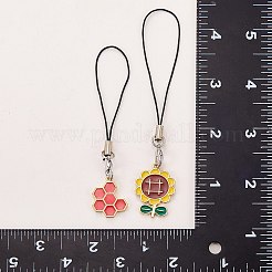 合金エナメル携帯ストラップ  ナイロンコード付き  ハニカム＆サクラ＆ヒマワリ  混合模様  10~11.3cm  ペンダント：13.5~23x17~18x1.5~3mm  16個/セット&nbsp;HJEW-SW00026-02