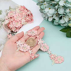 ジュエリー作り用の2ヤードのレーストリムポリエステル糸  花の形  服飾材料  ピンク  1-1/2インチ（38mm）&nbsp;AJEW-GF0004-78