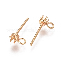 304ステンレススチールポストスタッドピアスセッティング  プロングイヤリングのセッティング  カン付き  ゴールドカラー  14x6mm  穴：1.7mm  ピン：0.7mm  トレイ：3mm&nbsp;STAS-L238-026G-G