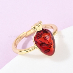 Латунные эмалевые кольца-манжеты с изображением фруктов и моркови RJEW-C139-19F-G