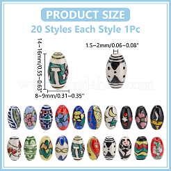 20 pz 20 colori perline di porcellana stampate a mano&nbsp;PORC-WR0001-03