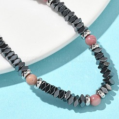 Браслеты из бусин натурального родонита и немагнитного синтетического гематита для женщин&nbsp;BJEW-Z148-03P-03