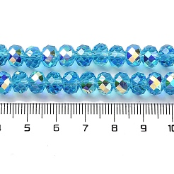 ABカラーメッキ透明電気メッキビーズ連売り  多面カット  ラウンド  ディープスカイブルー  7.5x6mm  穴：1mm  約78~80個/連  17.71~18.11インチ（45~46cm）&nbsp;EGLA-H104-06H