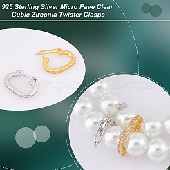 2 шт. 2-цветные родиевые застежки-крутилки из стерлингового серебра с микропаве из прозрачных кубических цирконий&nbsp;FIND-PH0018-35A