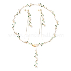 Комплект из латунных подвесных серег-гвоздиков с микропаве из кубических цирконий и цепочек SJEW-JS01323