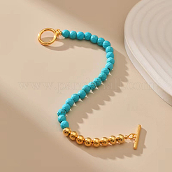 Женские браслеты из синтетической бирюзы и латуни с круглыми бусинами&nbsp;EH2612