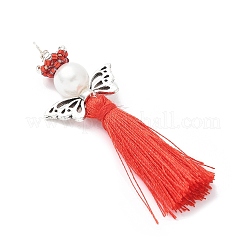 Стеклянные жемчужины круглые бусины с поликоттоновой кисточкой большие подвески PALLOY-MZ00612-04