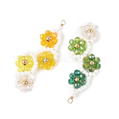 ベーキングペイント、ガラスシードビーズ、大きなペンダント  グラデーションカラーの花のつるチャーム  ガラスビーズ、真鍮ビーズ、銅線を使用  多面カット  ミックスカラー  55.5x23x4.5mm  穴：2.5mm&nbsp;PALLOY-MZ01393