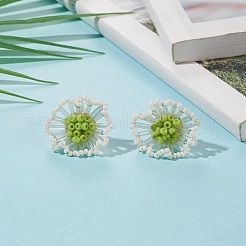 シードビーズフラワースタッドピアス  女性のための真鍮のアクセサリー  ゴールドカラー  グリーン  27mm  ピン：0.8mm&nbsp;EJEW-TA00198