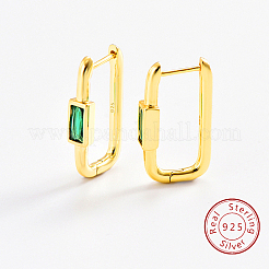 Серьги-кольца из серебра 925 пробы с микропаве из циркония прямоугольной формы GM1394-1