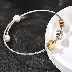 304ステンレススチールツイストロープシェイプバングル  フラットラウンド  プラスチック製のビーズで  ゴールデン·ステンレス鋼色  内径：2-3/4インチ（6.85cm）&nbsp;BJEW-C091-01GP