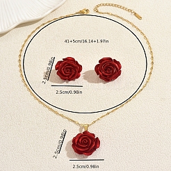 Elegante Ohrstecker und Halsketten-Sets mit Rosenblüten aus Kunstharz für Damen&nbsp;ZC5626