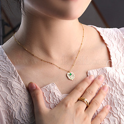Collane da donna con ciondolo a foglia in vetro e catena a satellite in acciaio inossidabile 304 per donna.&nbsp;WG6ADB0-01