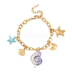 Браслеты с подвесками в виде черепахи и рыбы из нержавеющей стали 304 для женщин&nbsp;BJEW-F516-02G