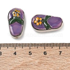 手作りの陶器ビーズ  手描き  ファミーユは磁器バラ  花とスリッパ  暗紫色  22x12.5x7mm  穴：1.8mm&nbsp;PR-CBA2F6A-01B
