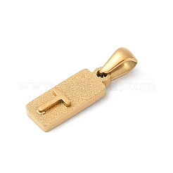 304ステンレスペンダント  ゴールドカラー  文字チャーム付きの長方形  文字t  17.5x6.5x3mm  穴：3x6mm&nbsp;STAS-Z120-03T-G
