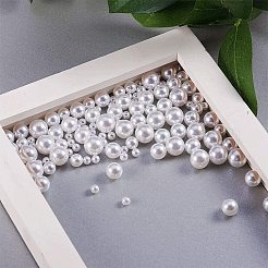 ABSプラスチックパール調ビーズ  片穴ビーズ  ラウンド  ホワイト  13.5x7x3cm  5~12mm  半分穴：1~1.6mm  220個/セット&nbsp;OACR-PH0001-15