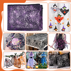 Tissu en gaze de polyester avec araignée et toile d'araignée d'Halloween&nbsp;AJEW-WH0314-677D