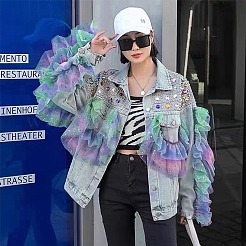 Ткань для тюля из полиэстера и сетки с серебряной звездой DIY-WH0410-84