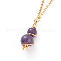 Améthyste naturelle pendentif collier et boucles d'oreilles ensembles de bijoux&nbsp;SJEW-JS01060-03