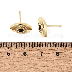 Pendientes de botón de latón con micro pavé de circonitas cúbicas en forma de ojos&nbsp;EJEW-C186-20G-02