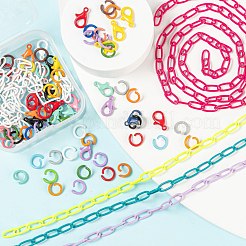 DIYスプレー塗装チェーンジュエリーセット製作キット  真鍮製アズキチェーンを含む  合金製カニカン  アイアン製フレームコネクター  ミックスカラー  チェーン：3m /箱&nbsp;DIY-LS0003-96